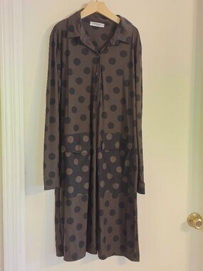 Tekbika By Alembika Dress Sz 2 Black Brown Dots Pockets Stretch Art to Wear NWOT